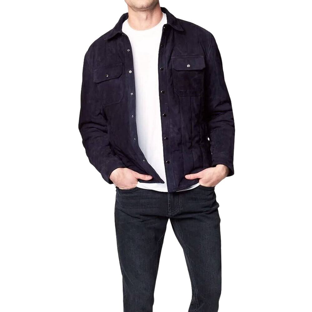 B5 NWT BLANKNYC True Blue Goatskin Suede Snap Front Quilted Jacket Size M $398